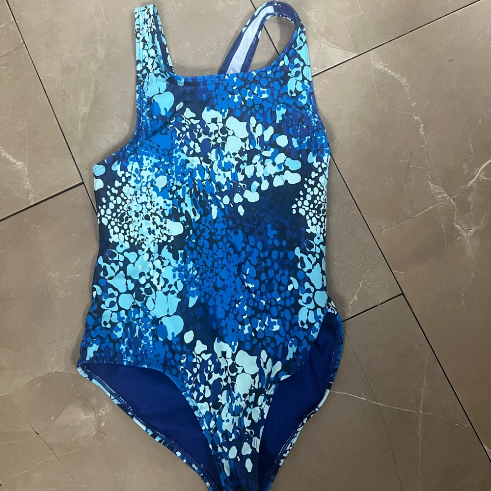 Lands' End Kids Swim One Piece - Blue and White Pattern